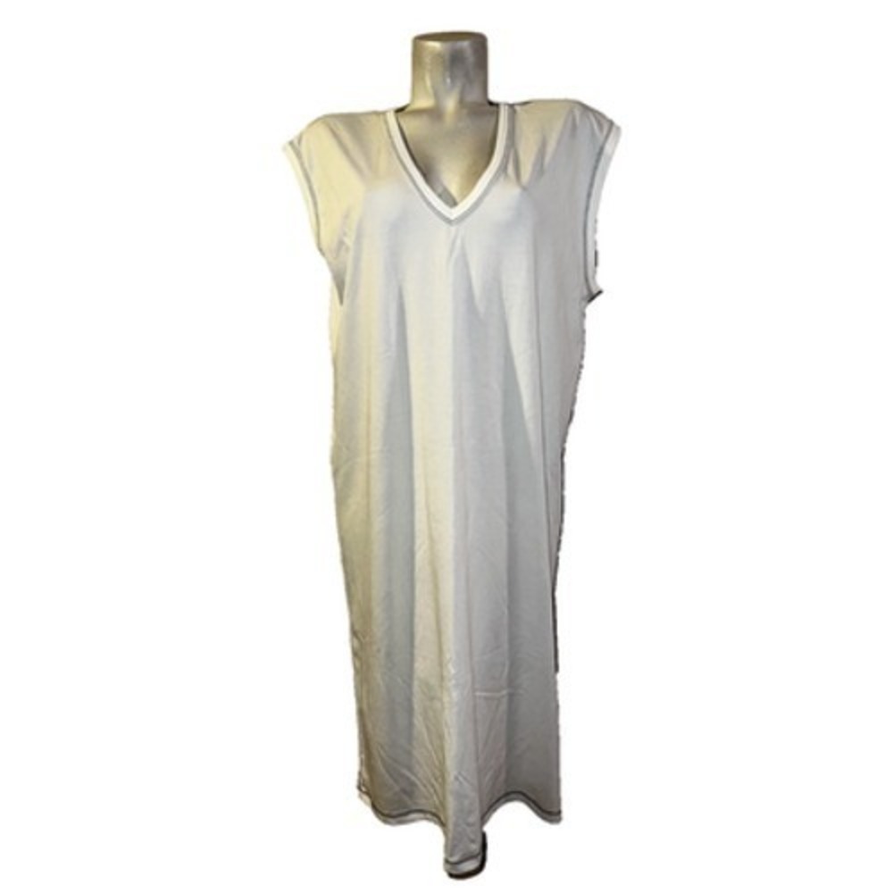 Zara Woman Basic White Sleeveless V-Neck Midi Dress Contrast Stitching Size M